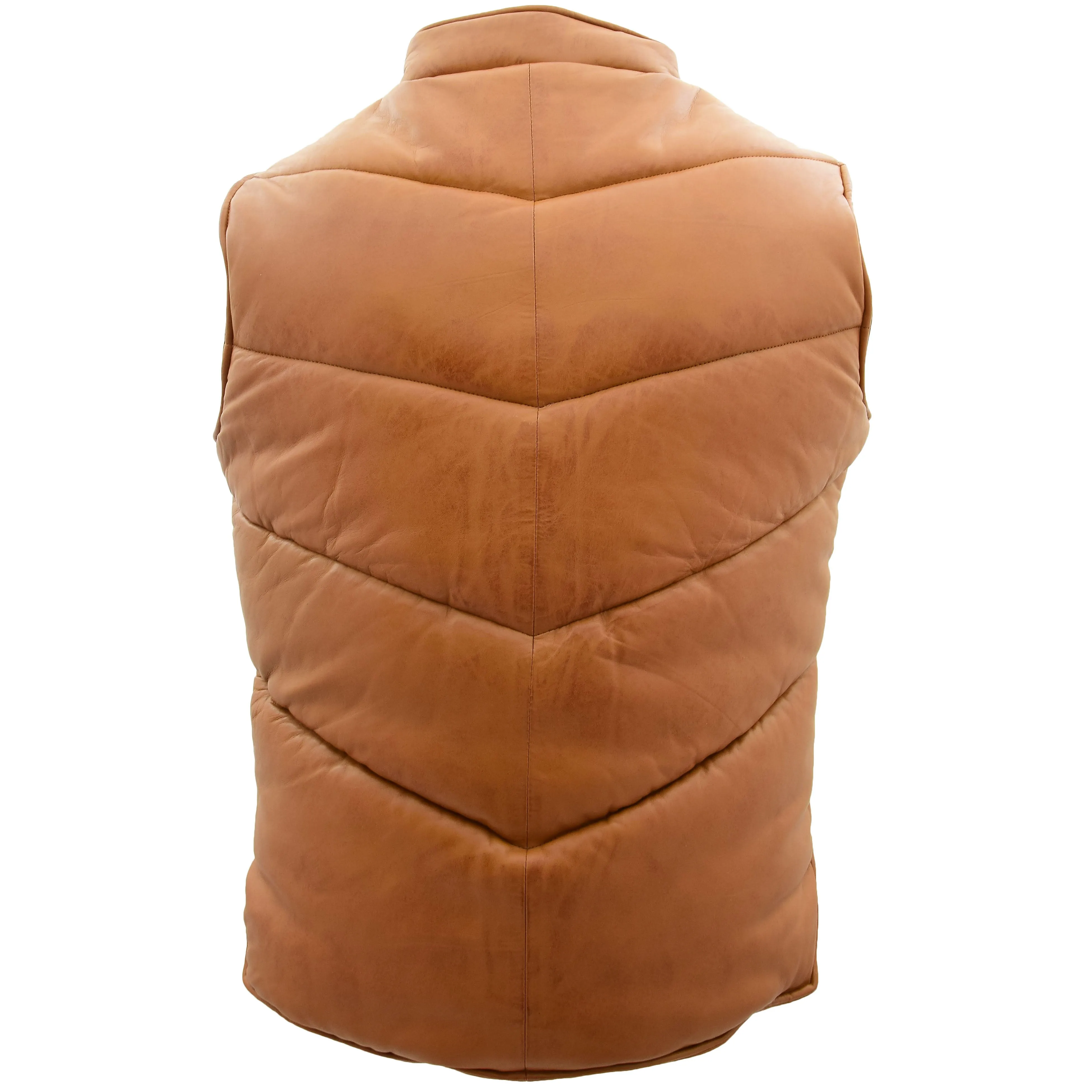 Mens Leather Puffer Waistcoat Body Warmer Leon Tan