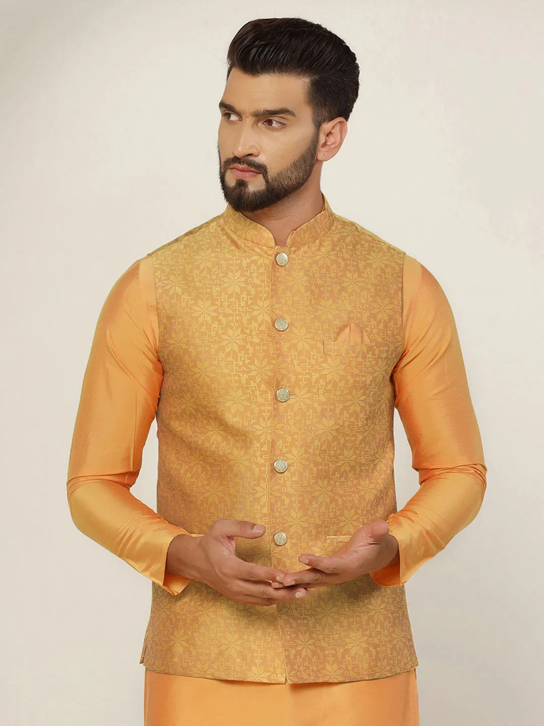 Men's Mustard Nehru Jacket (Set of 1)