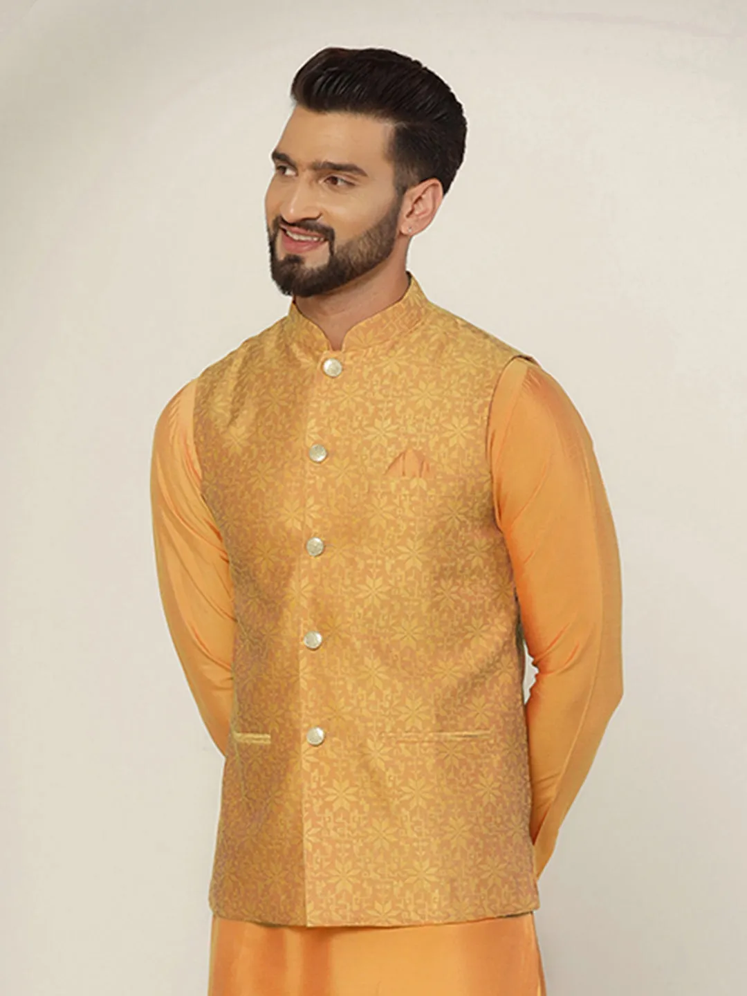 Men's Mustard Nehru Jacket (Set of 1)