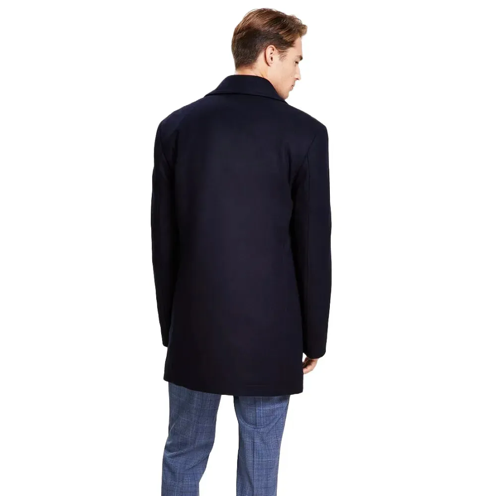 Mens Navy Blue Double Breasted Wool Coat