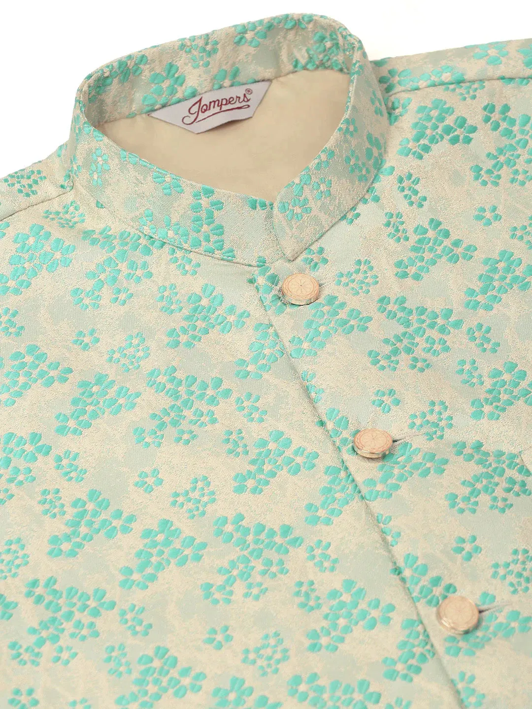 Men'S Sky Blue Floral Design Nehru Jacket.