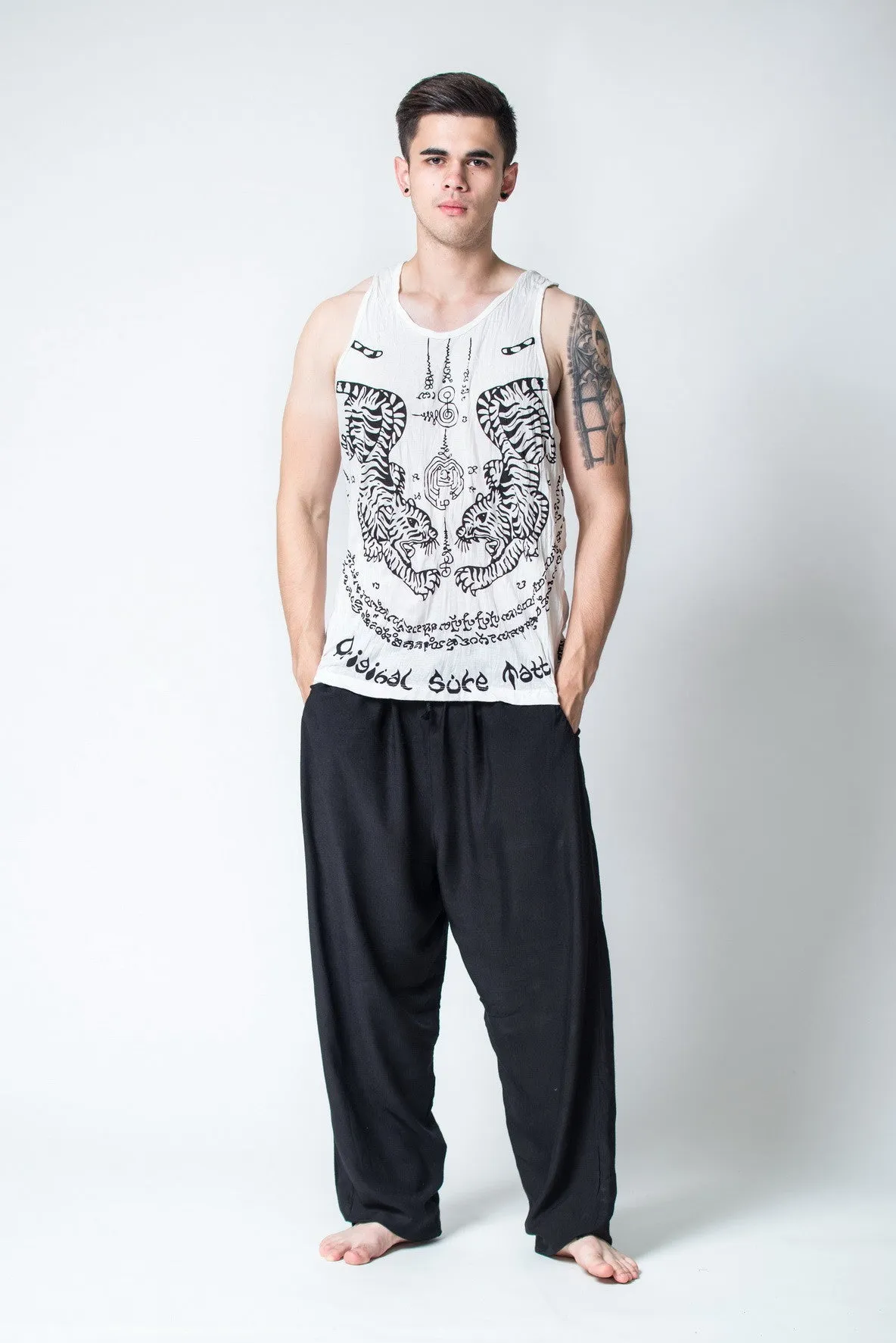 Mens Thai Tattoo Tank Top in White