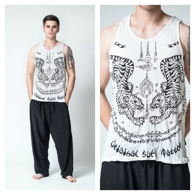 Mens Thai Tattoo Tank Top in White