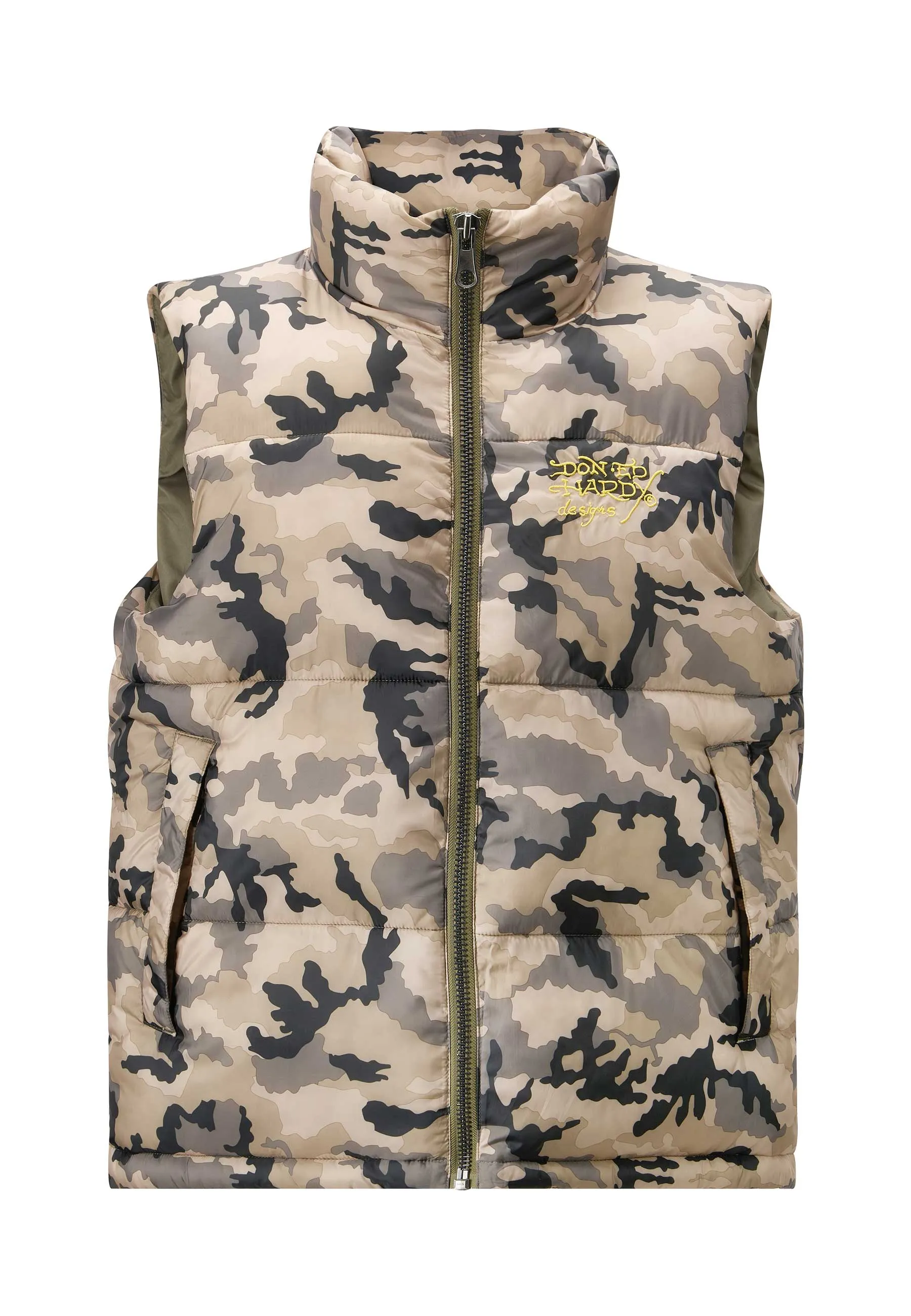 Mens Tiger-Head-Gillet Puffer Jacket - Camo