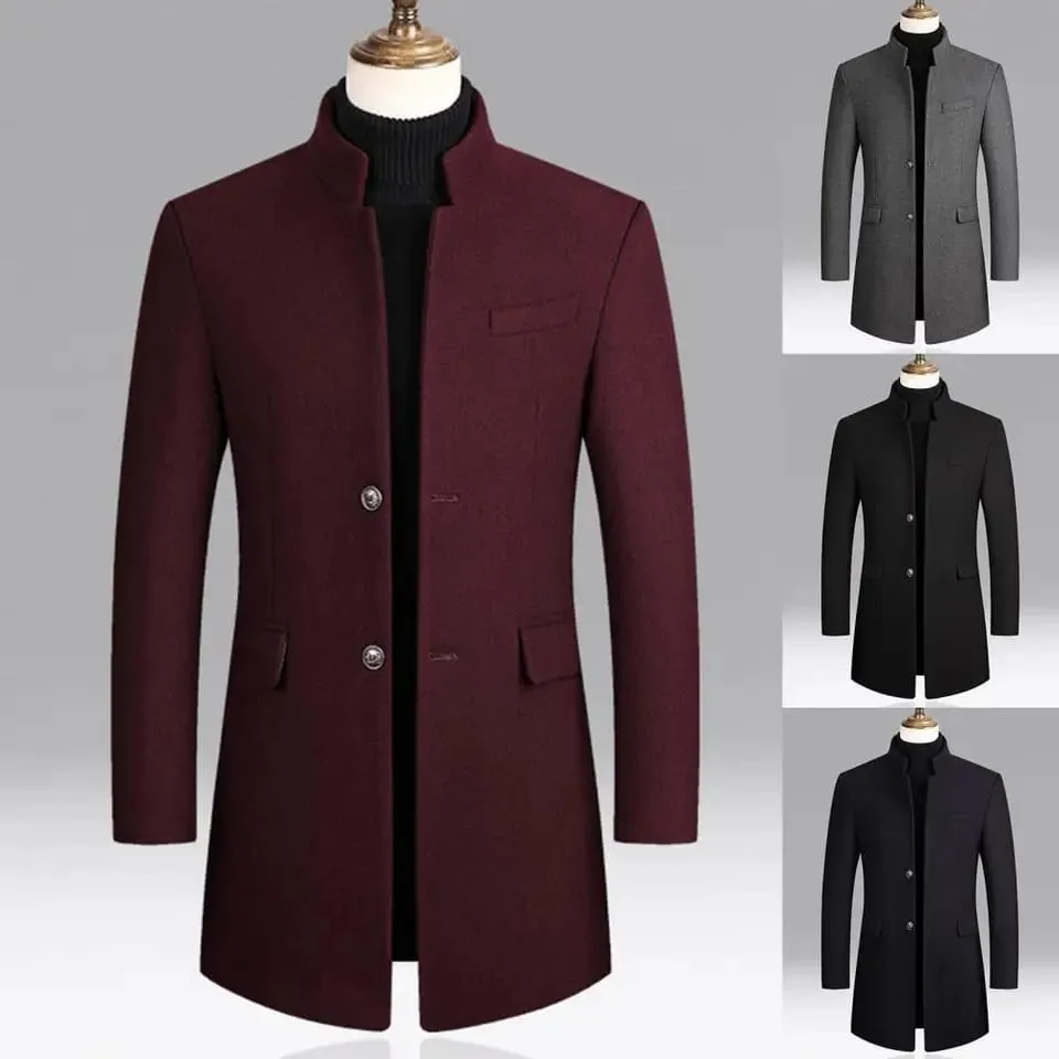 Men's Winter Mid-Long Trench Classic Solid Thickening coat - S4025989