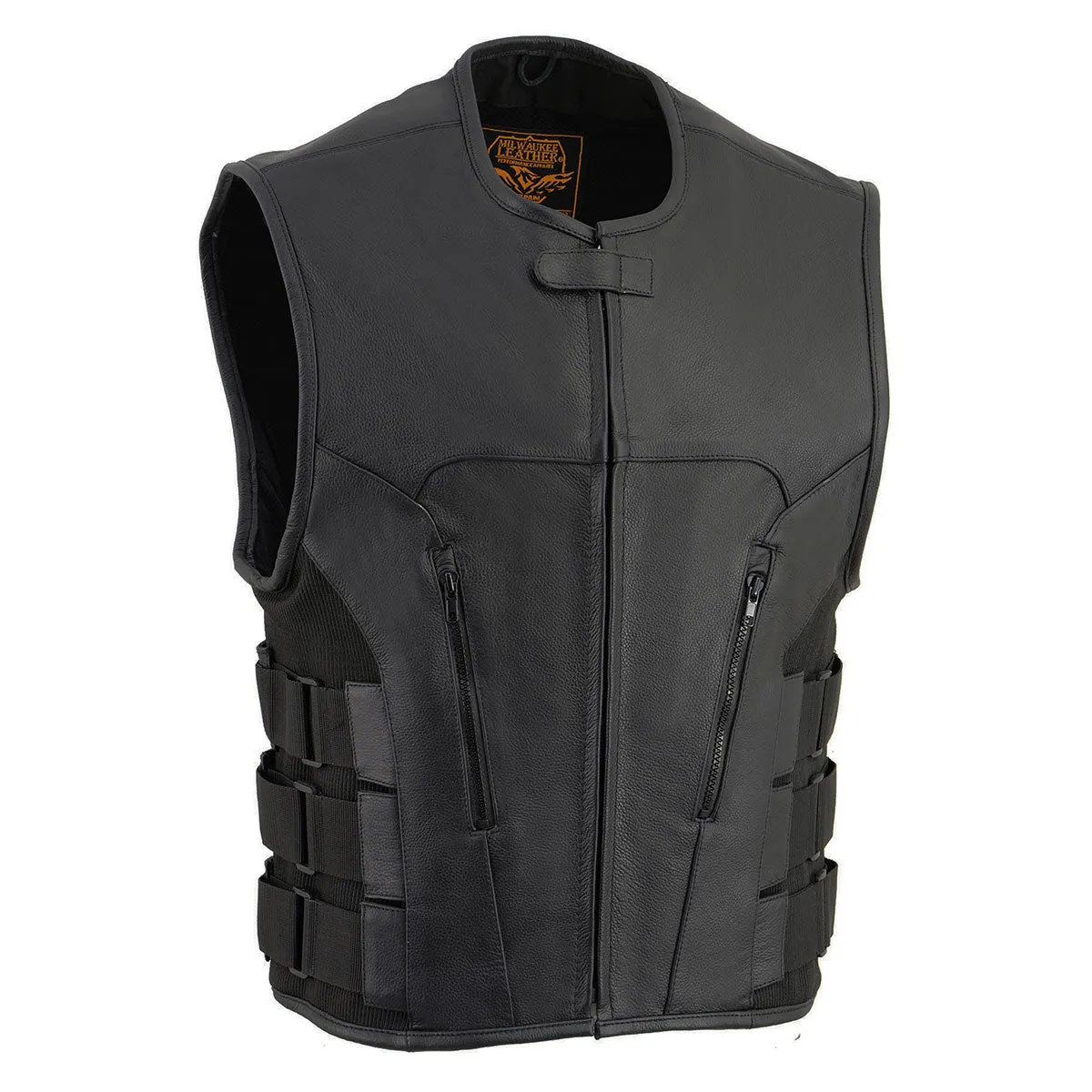 Milwaukee Leather MLM3500 Men's Bullet Proof Style Swat Rider Leather Vest W/ Single Panel Back for Club Patches