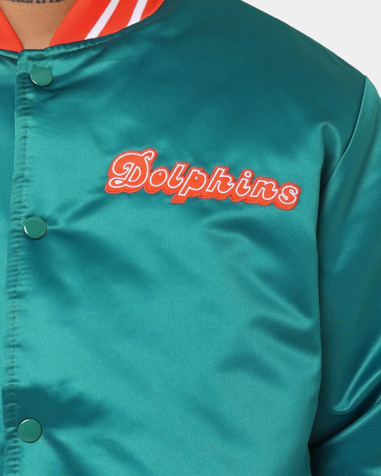 Mitchell & Ness Miami Dolphins Heavyweight Satin Jacket Light Blue