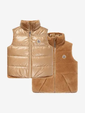 Moncler Enfant Boys Down Padded Reversible Colbricon Gilet in Beige