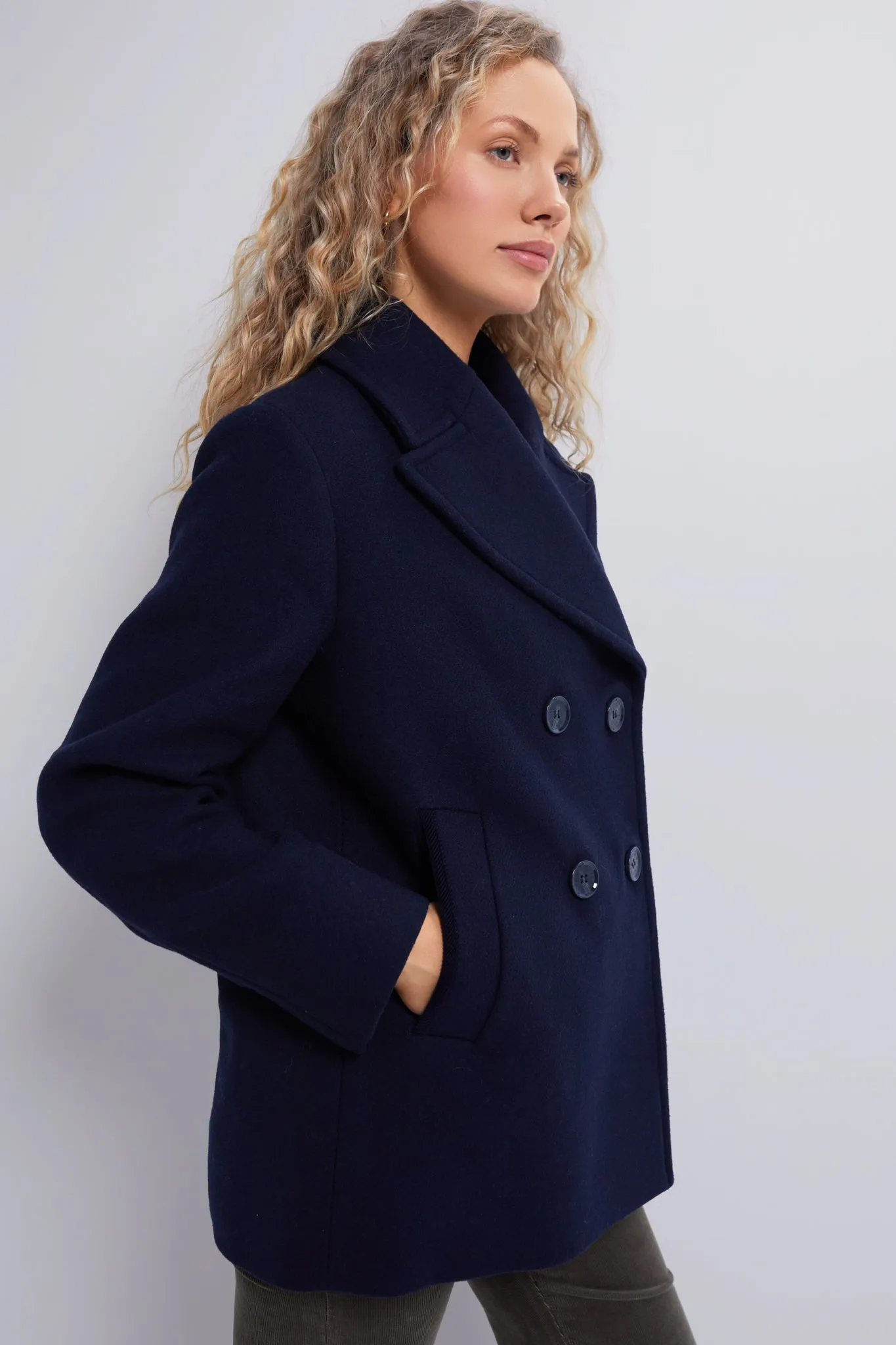 Navy Ingrid Wool Peacoat