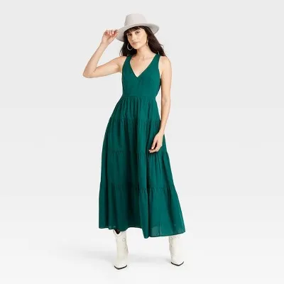 New - Women's Tiered Maxi A-Line Dress - Universal Thread Green XS