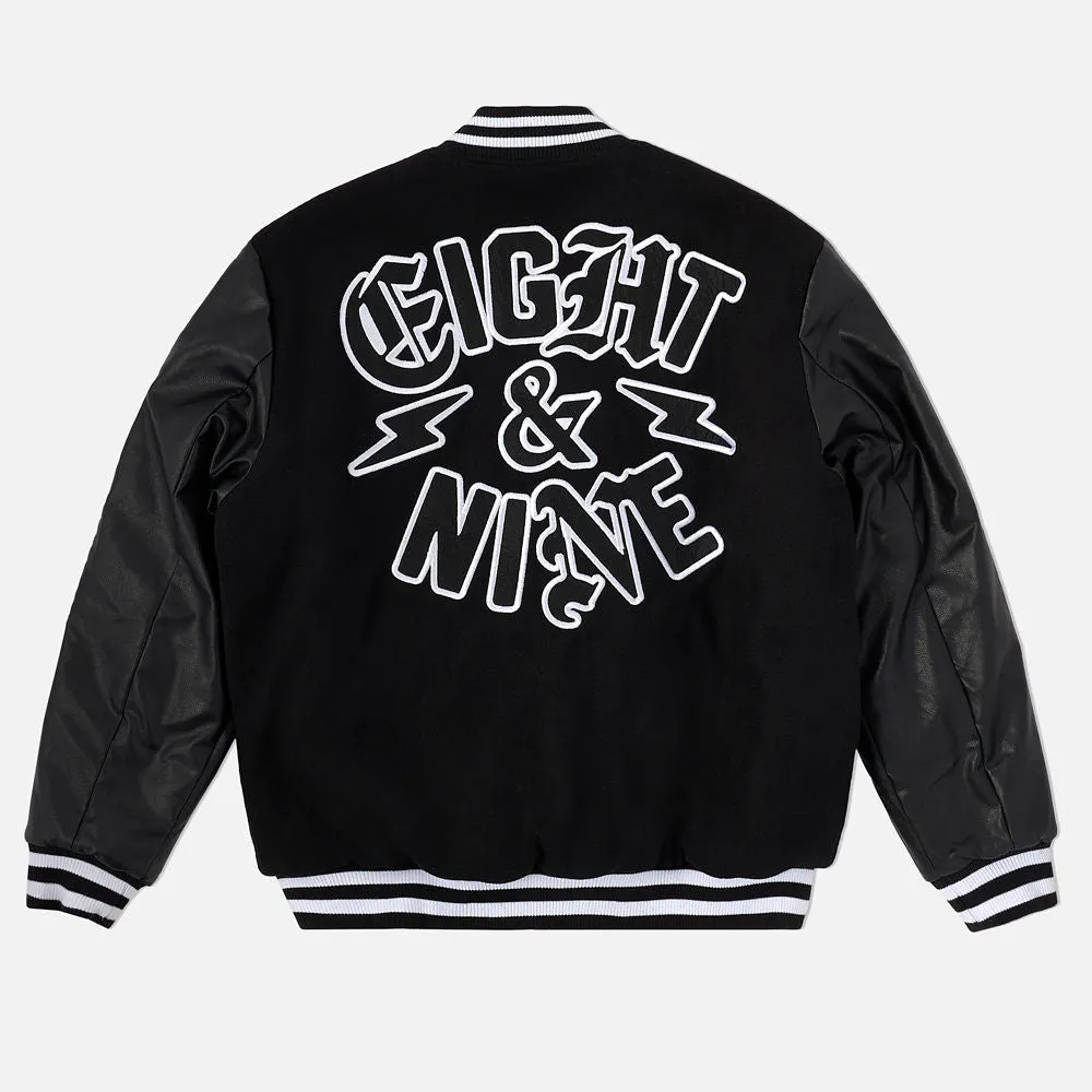 No Worries Letterman Jacket Black