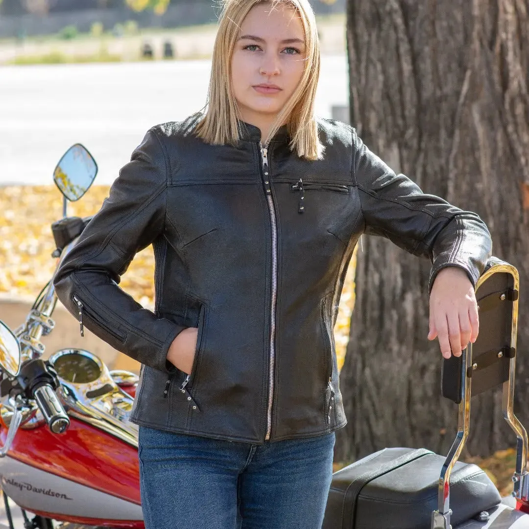 Open Road Women's Racer Leather Motorcycle Jacket