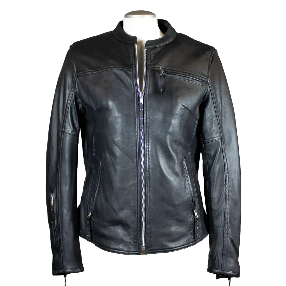 Open Road Women's Racer Leather Motorcycle Jacket