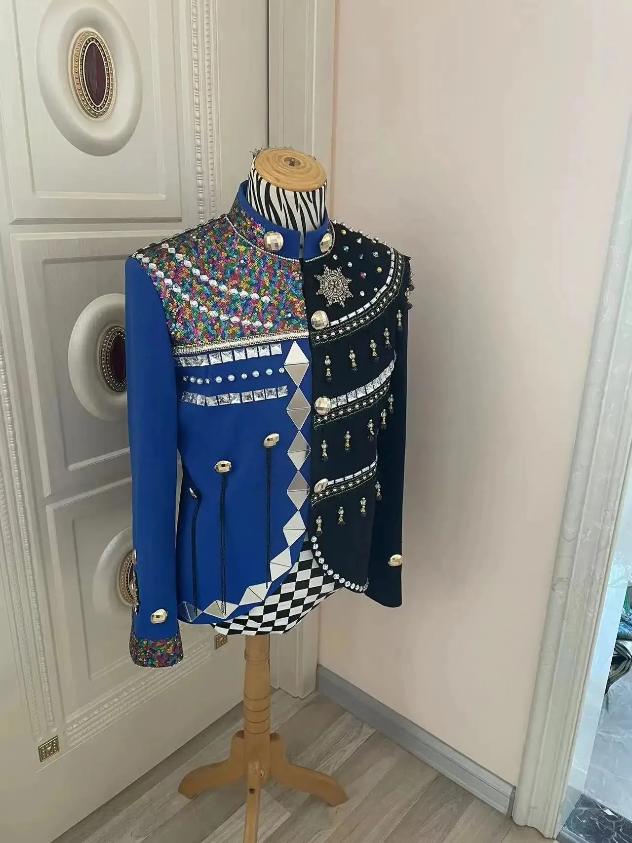 Patchwork Rhinestone Sequined Performance Jacket