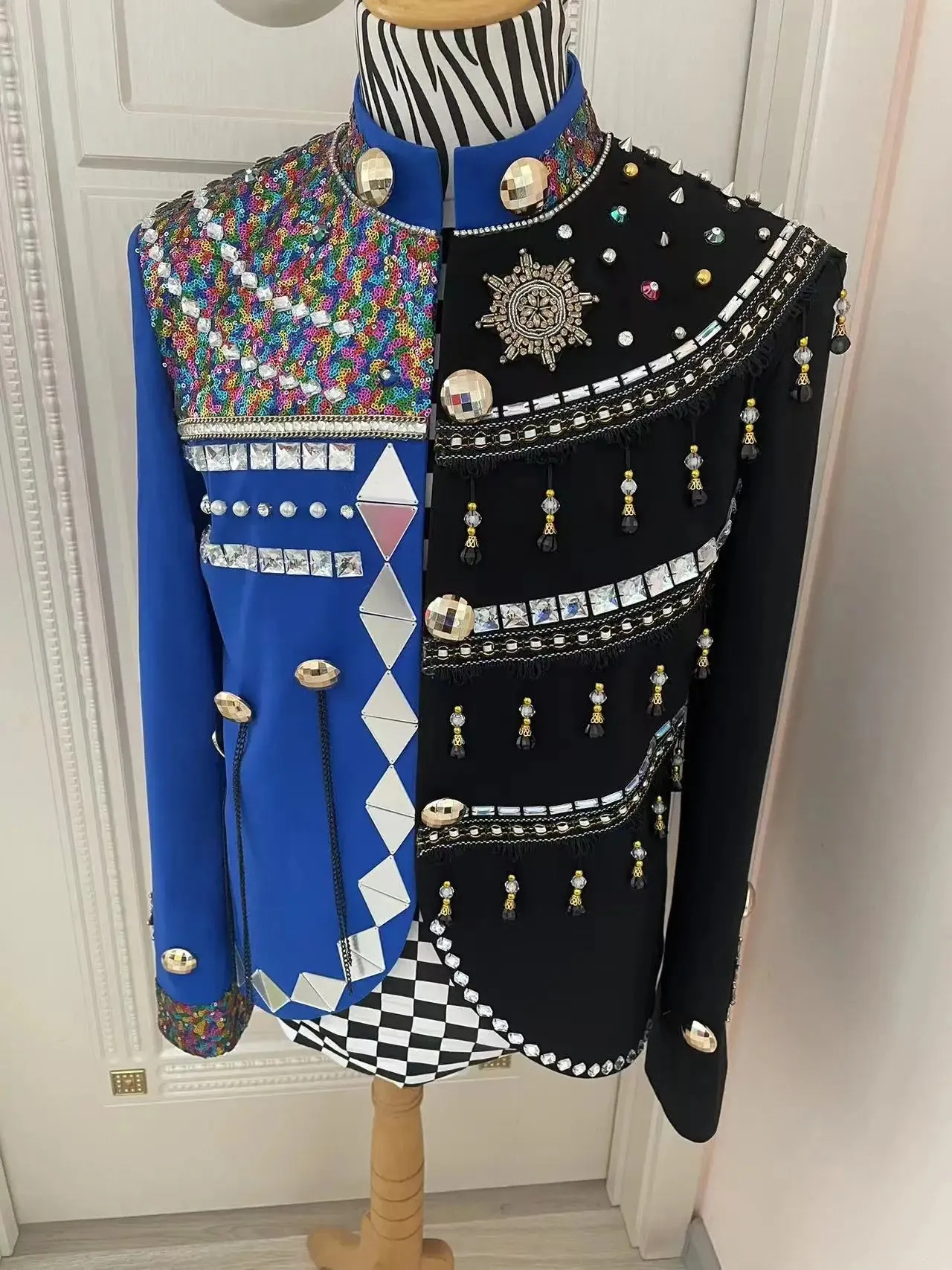 Patchwork Rhinestone Sequined Performance Jacket