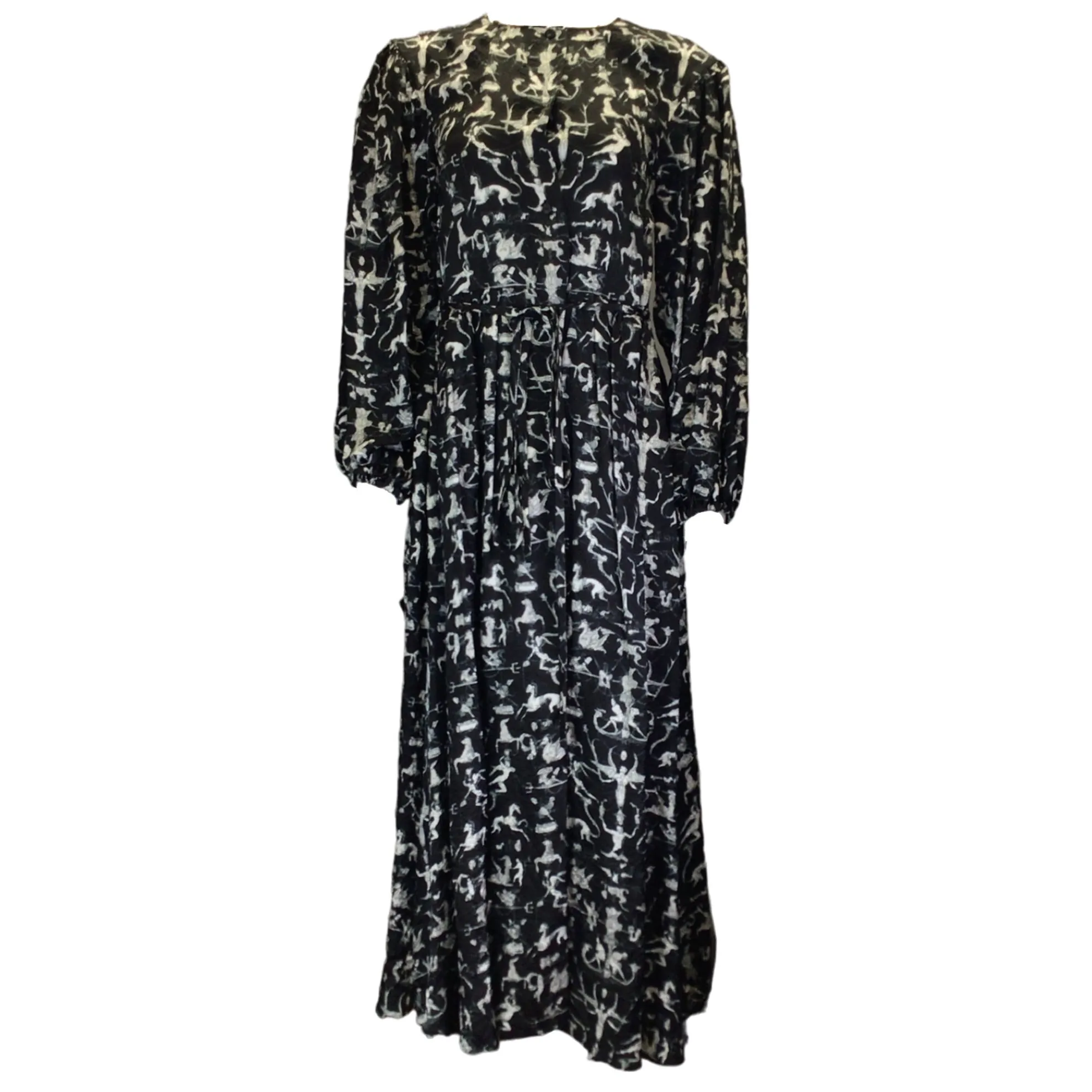 Patou Black / White Fairy Tale Print Buttoned Maxi Dress