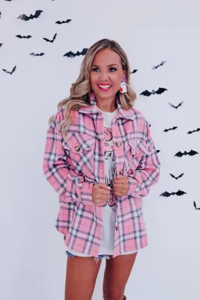 Penny Plaid Flannel Shacket - Pink