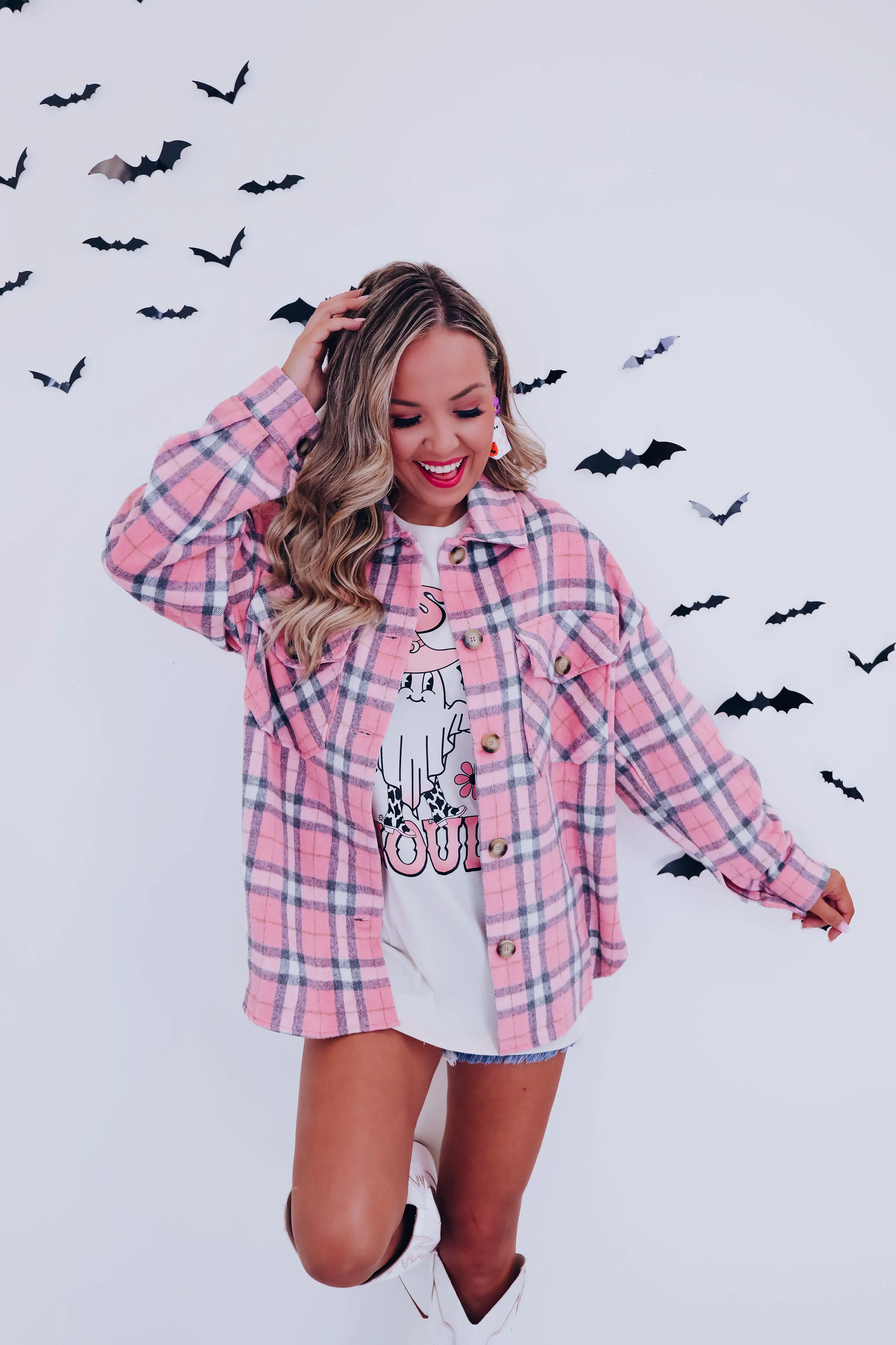 Penny Plaid Flannel Shacket - Pink