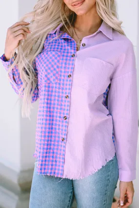 Plaid Colorblock Buttoned Shirt