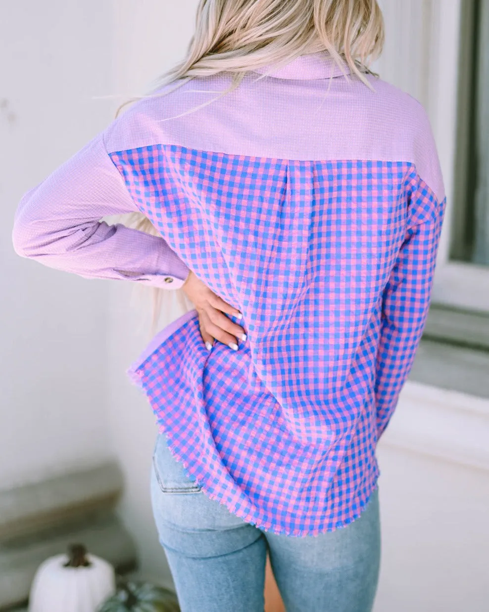 Plaid Colorblock Buttoned Shirt