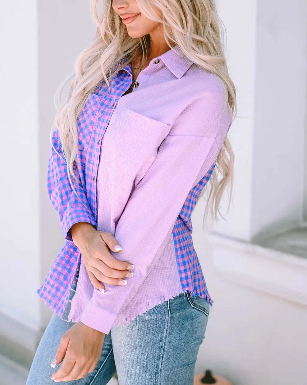 Plaid Colorblock Buttoned Shirt