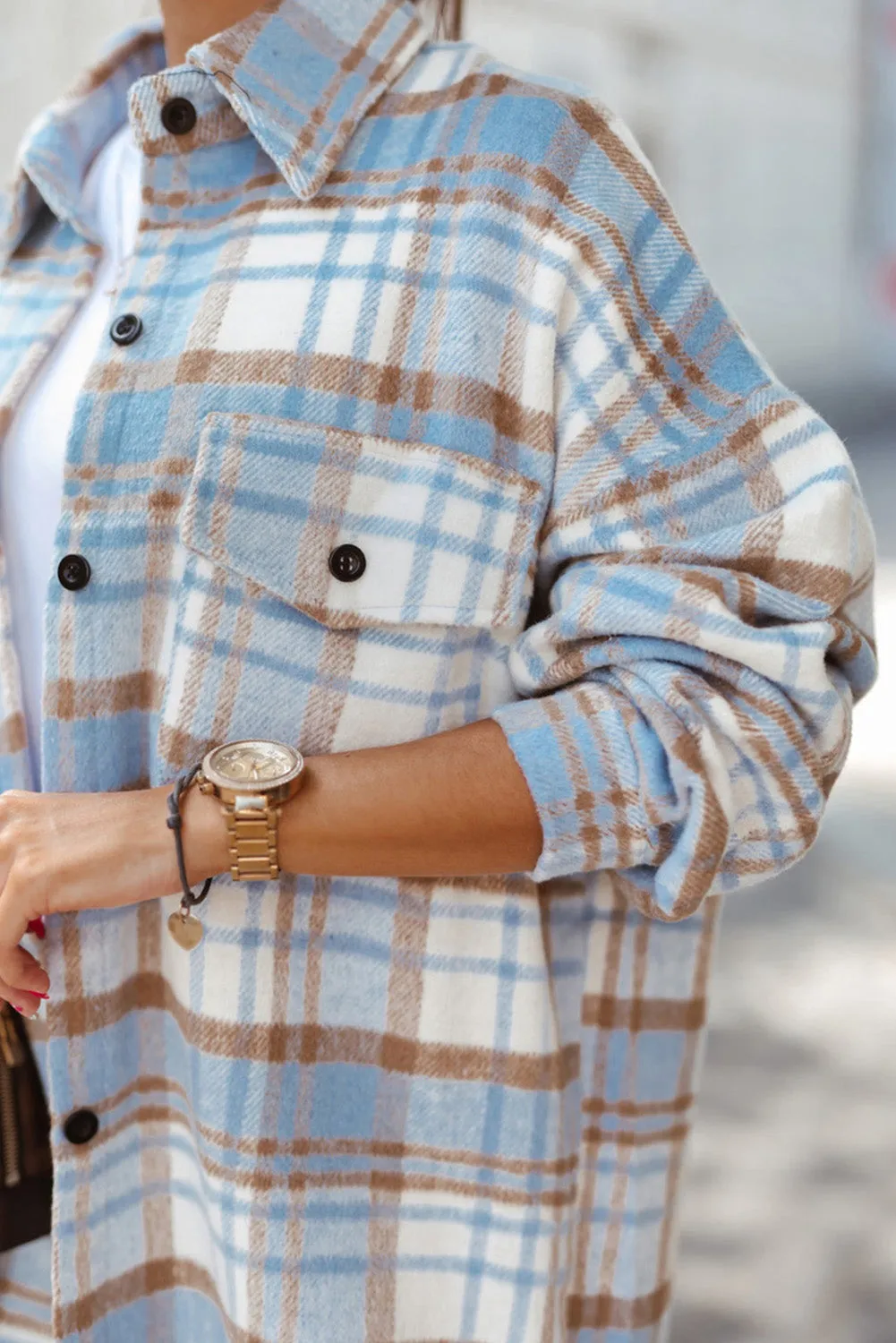 Plaid Flap Pocket Long Sleeve Shacket