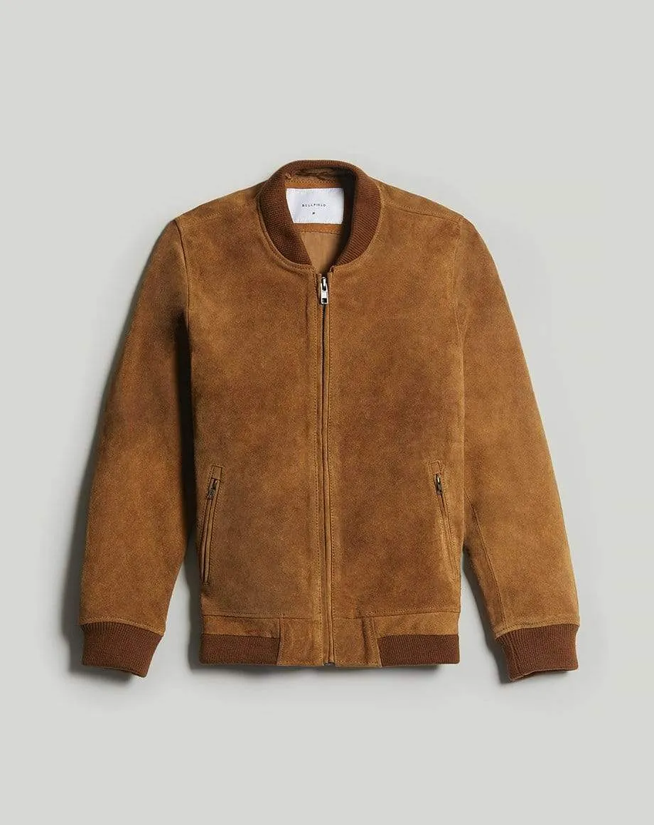 Plato Suede Bomber Mens Jacket | Tan