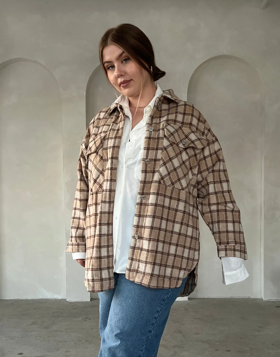 Plus Size Plaid Shacket with Pockets