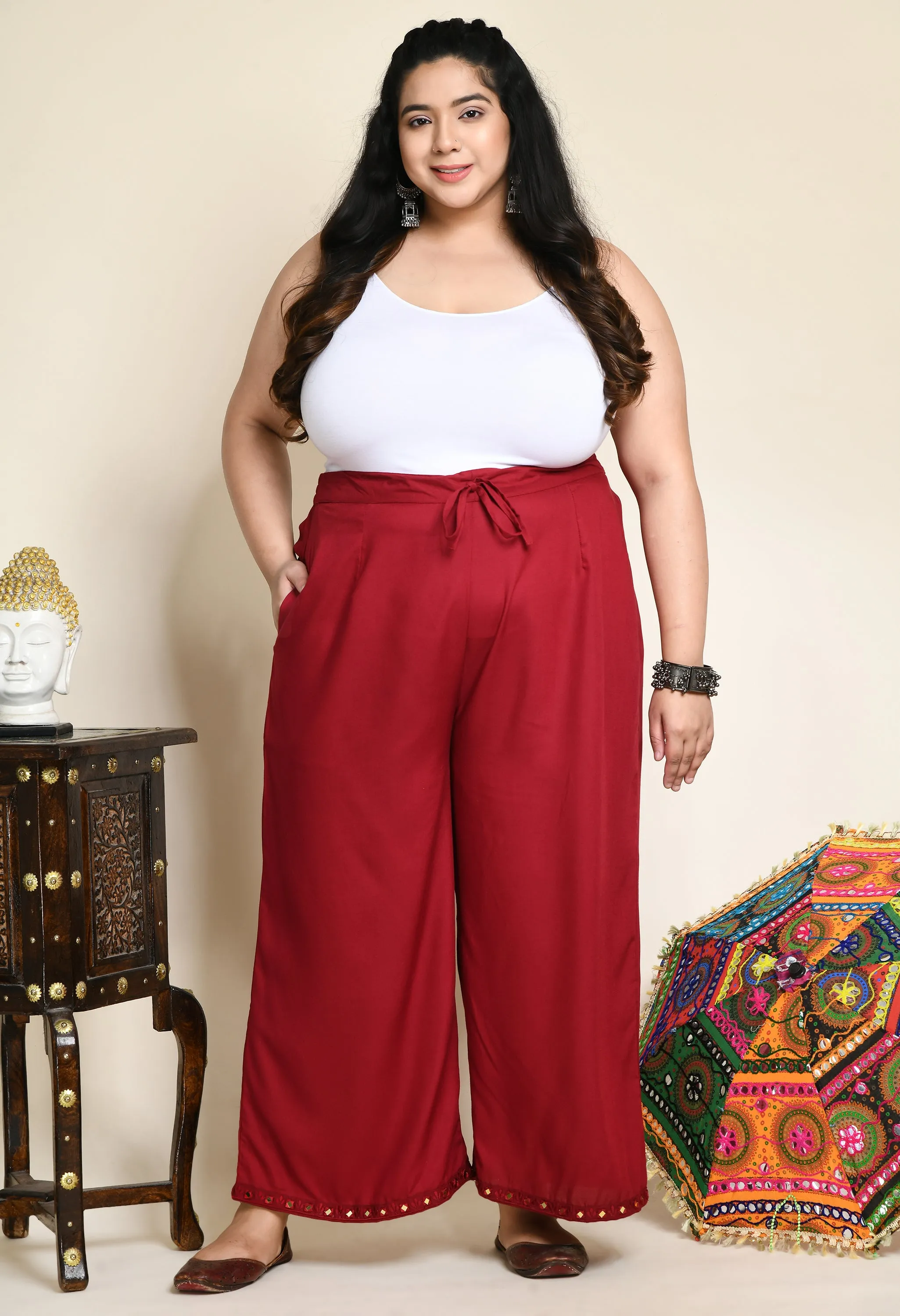 Plus Size Plus Size Maroon Mirror Palazzo