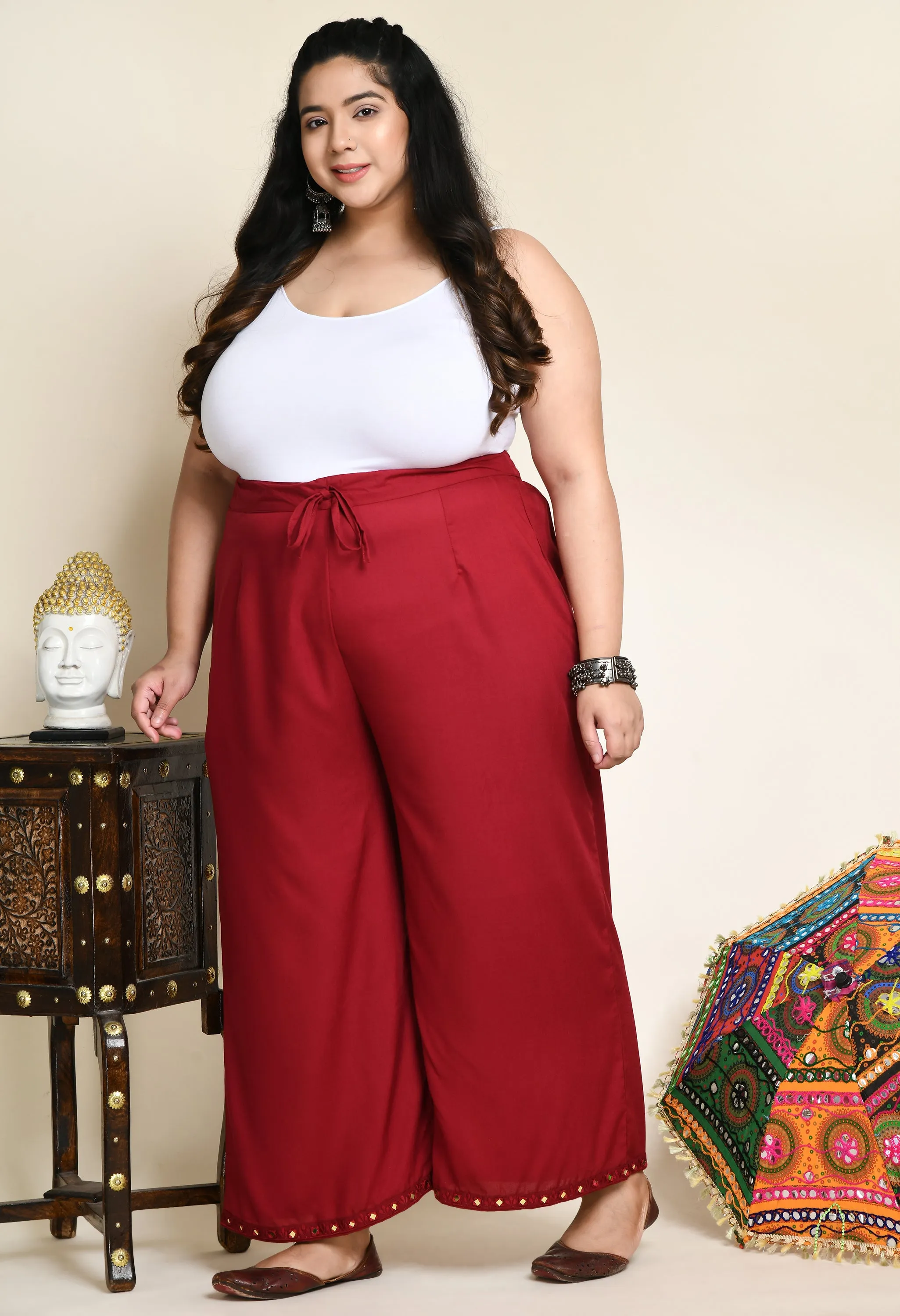 Plus Size Plus Size Maroon Mirror Palazzo