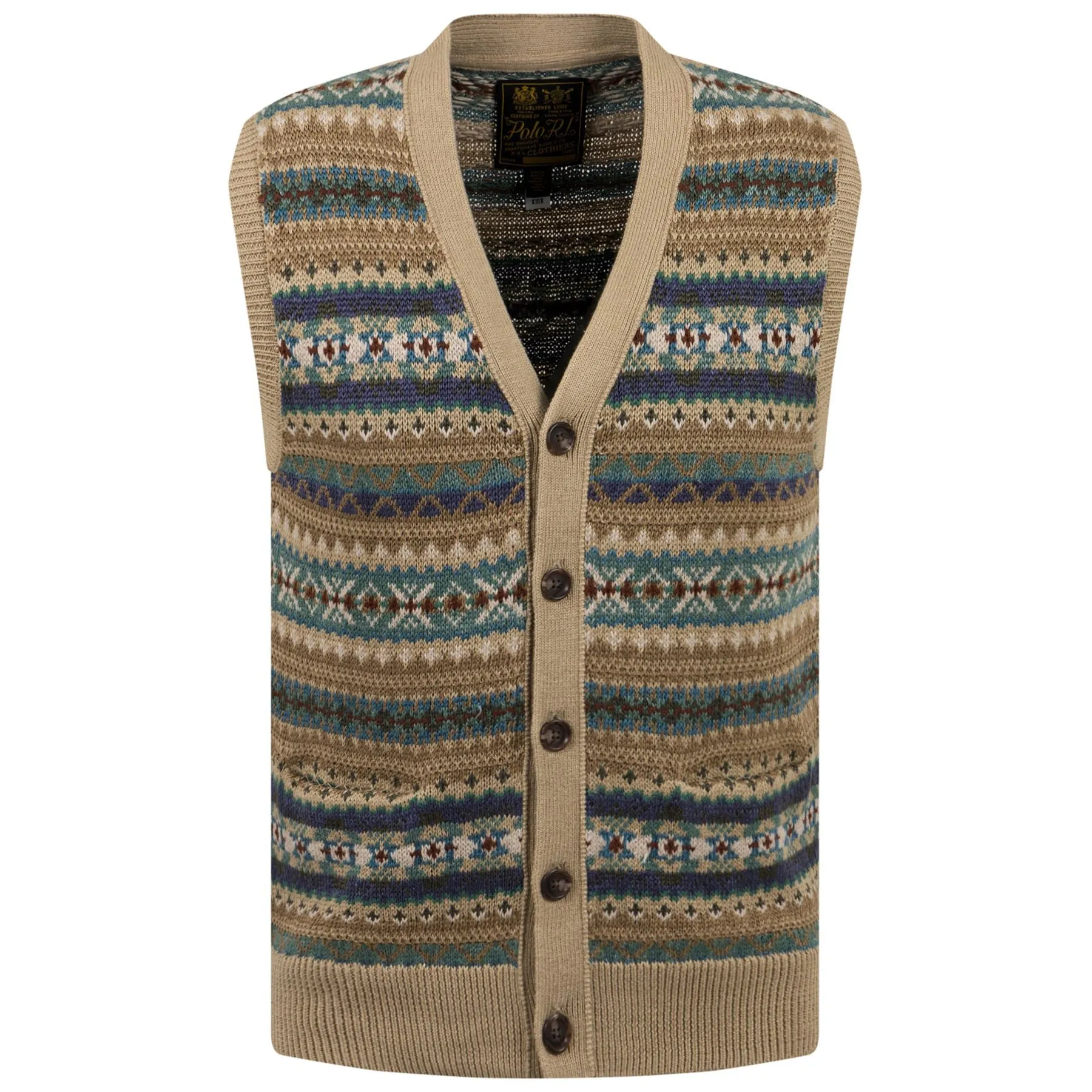 Polo Golf Fairisle Cashmere Tan Multi Vest - SS23