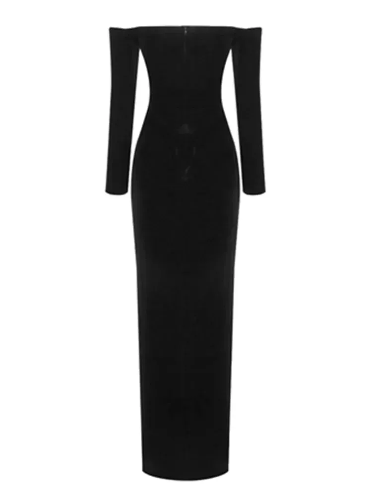 Pre Order:  Black Long Sleeved Lace Velvet Dress