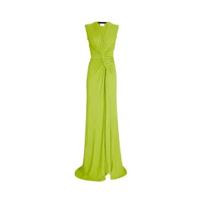 Pre Order:  Solid Hollow Knot Slit V-Neck Pleated Irregular Dress