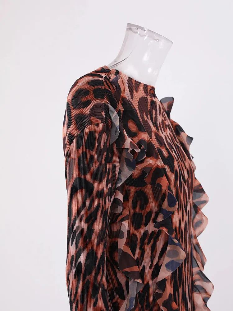 Pre Order:  Vintage Leopard Print Pleated Dress