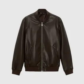 Premium Quality Mens Faux Leather Bomber Jacket - Brown