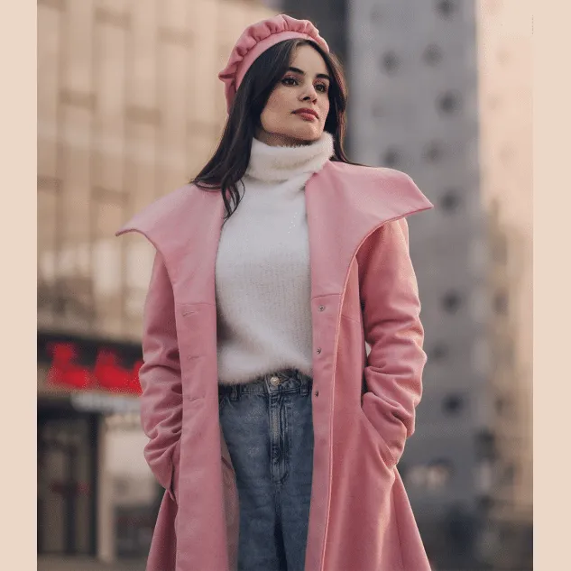 Priscilla Pink Wool Trench Coat Women