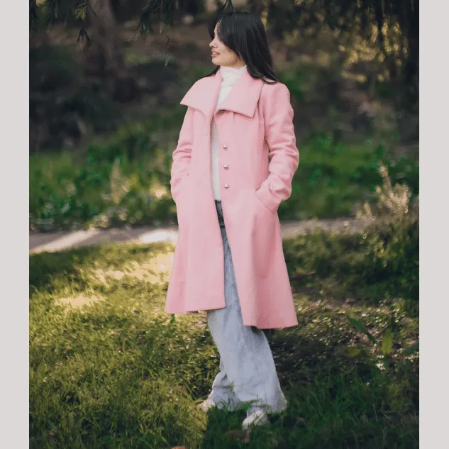 Priscilla Pink Wool Trench Coat Women