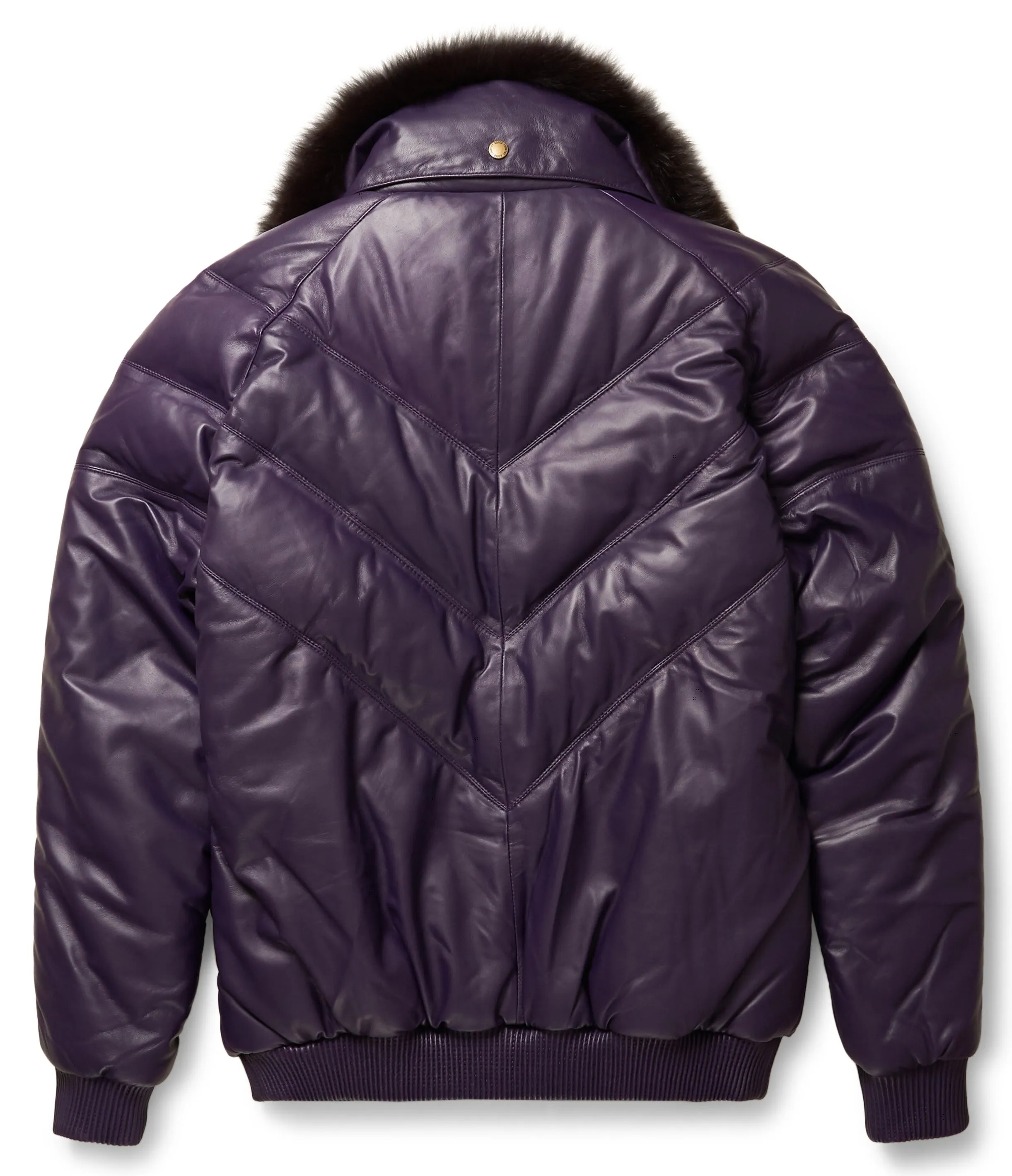 Purple Leather V-Bomber Jacket