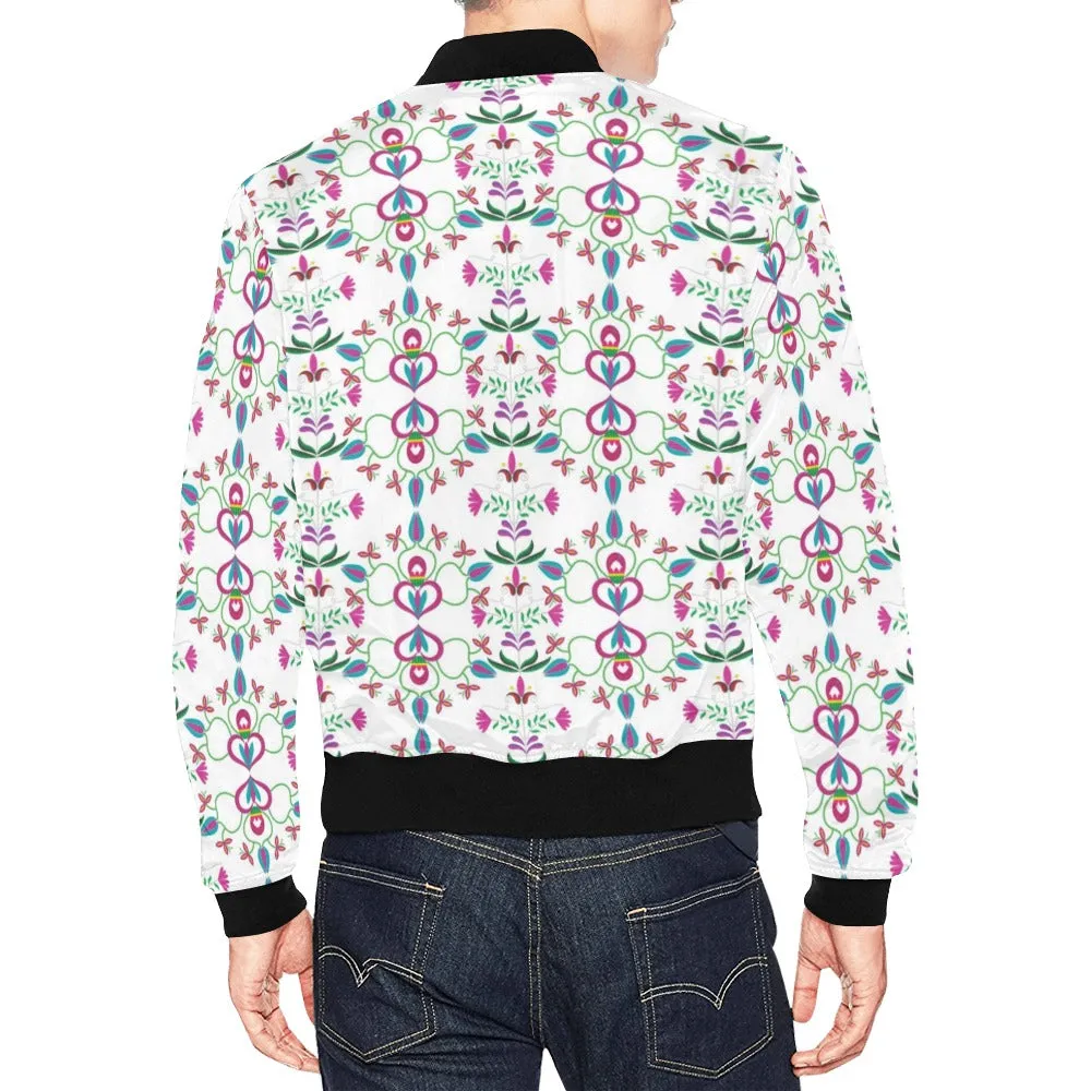 Quilled Divine White Bomber Jacket for Men