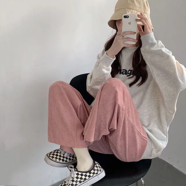 "imagine" Outfit-Set: Sweater With Lettering   Wide-Leg Corduroy Pants