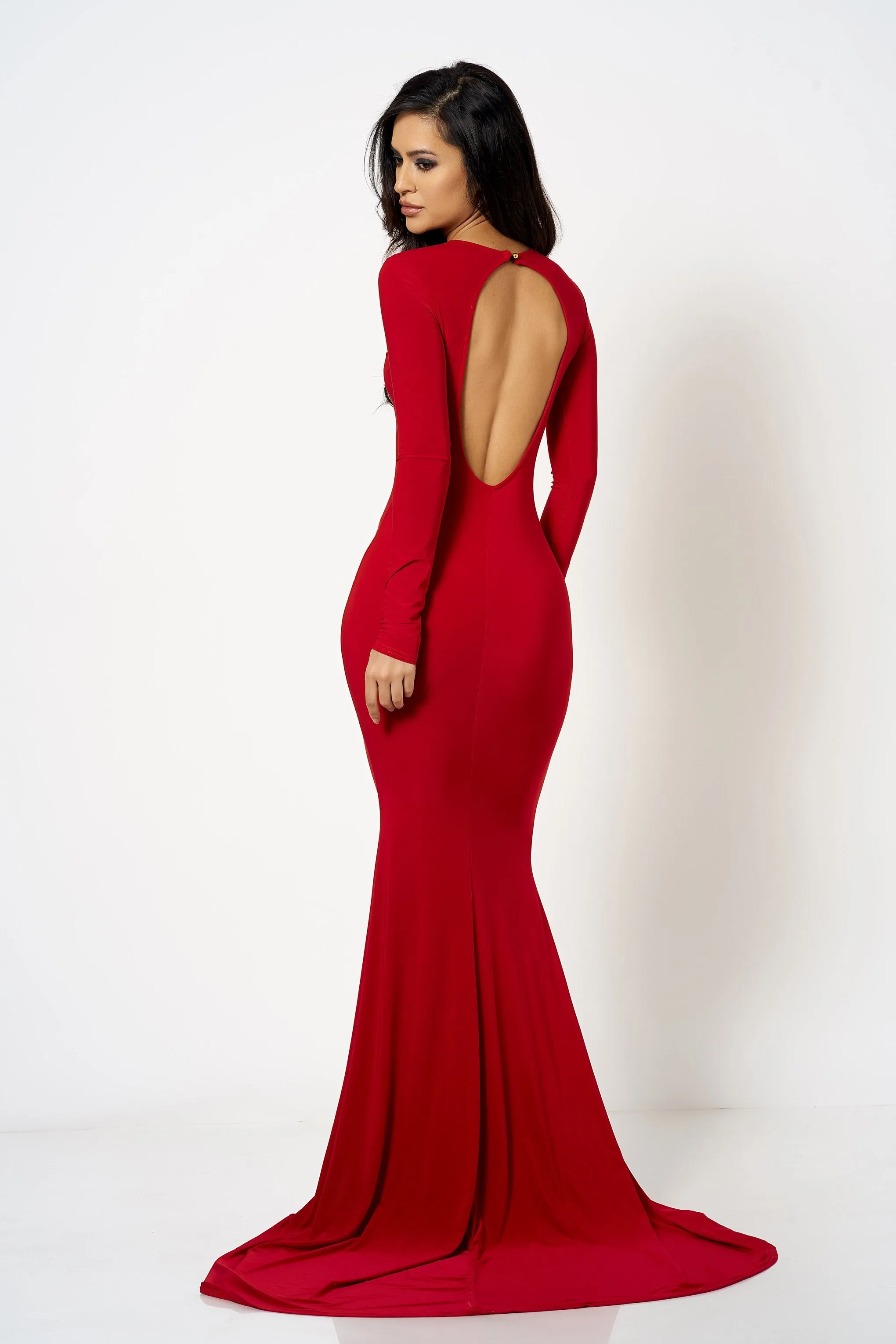 Red Backless Fishtail Maxi Dress