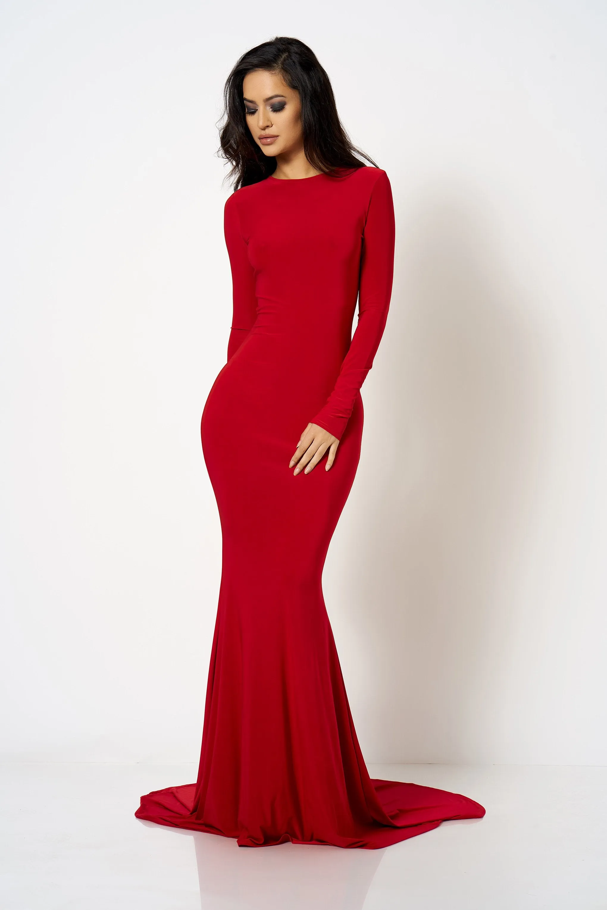 Red Backless Fishtail Maxi Dress