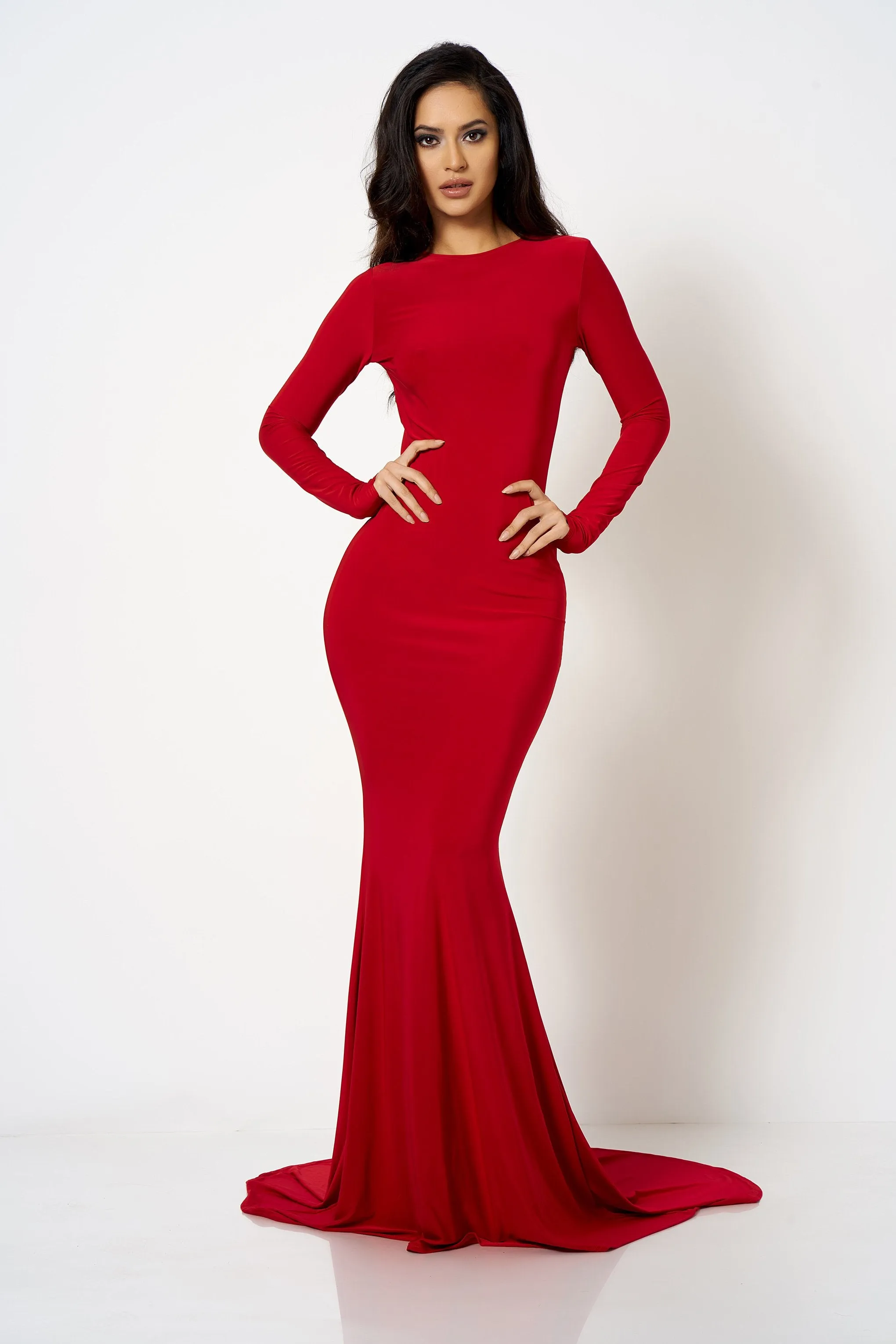 Red Backless Fishtail Maxi Dress