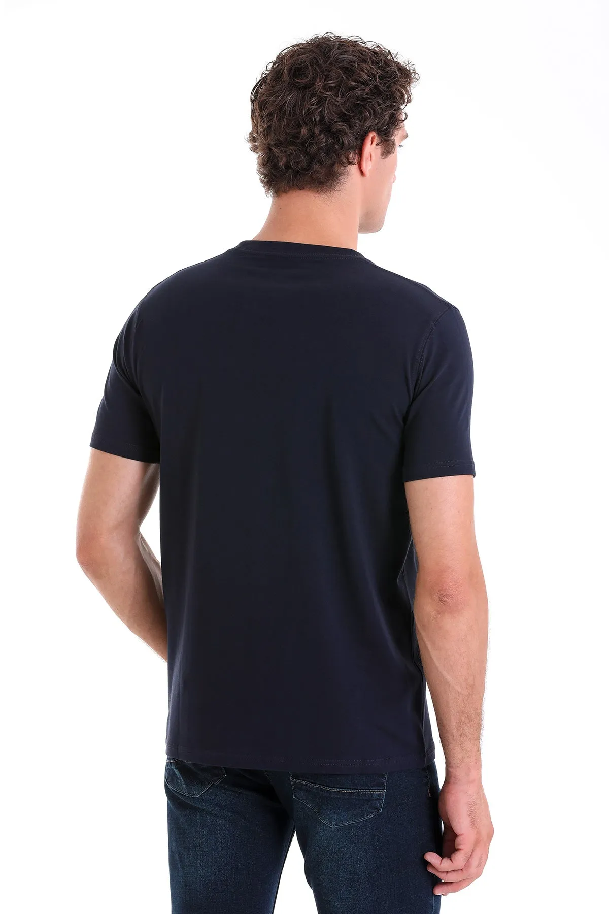 Regular Fit Cotton Blend Navy Crewneck T-Shirt