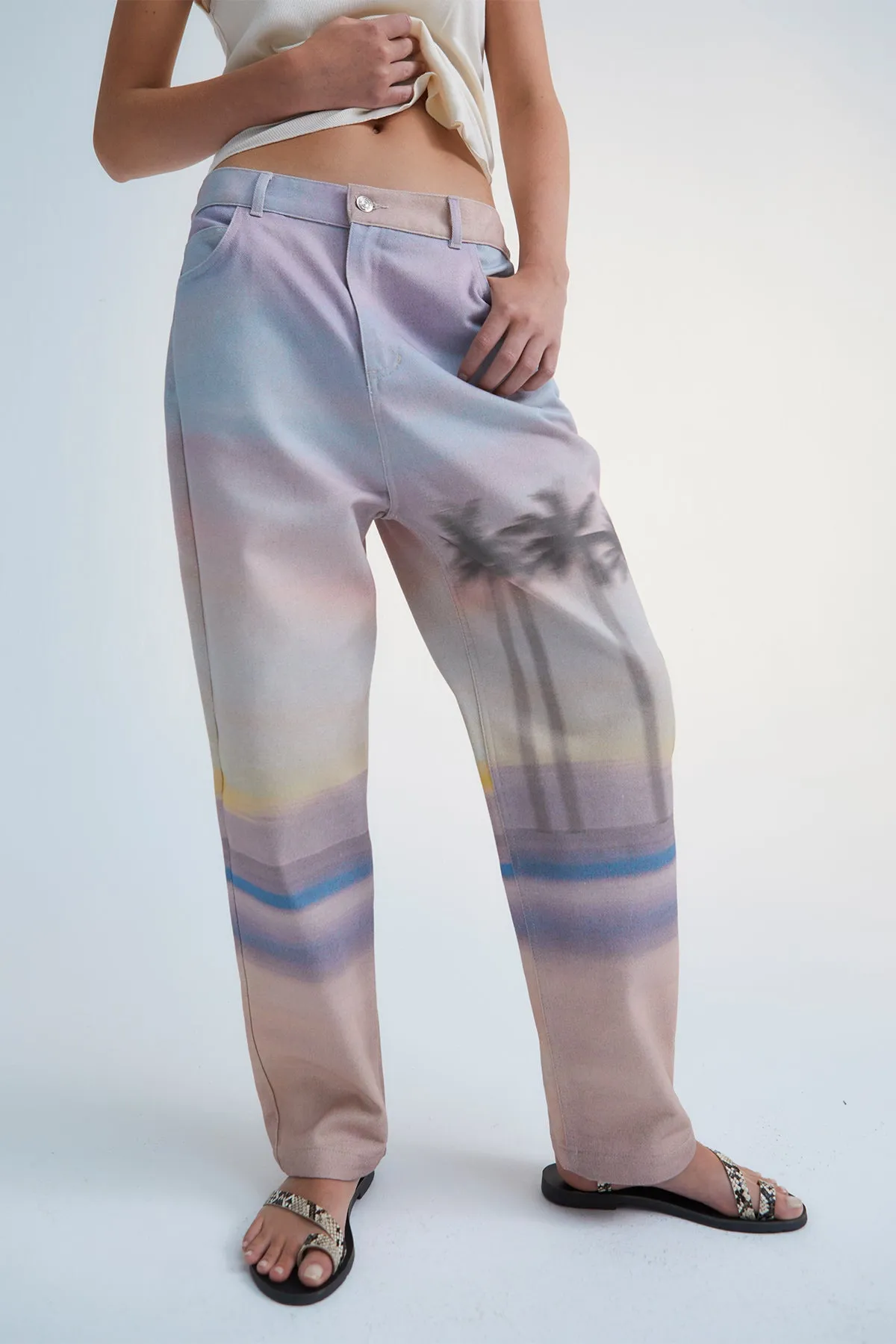 RELAXED DENIM TROUSERS "SUNSET" MULTICOLOR