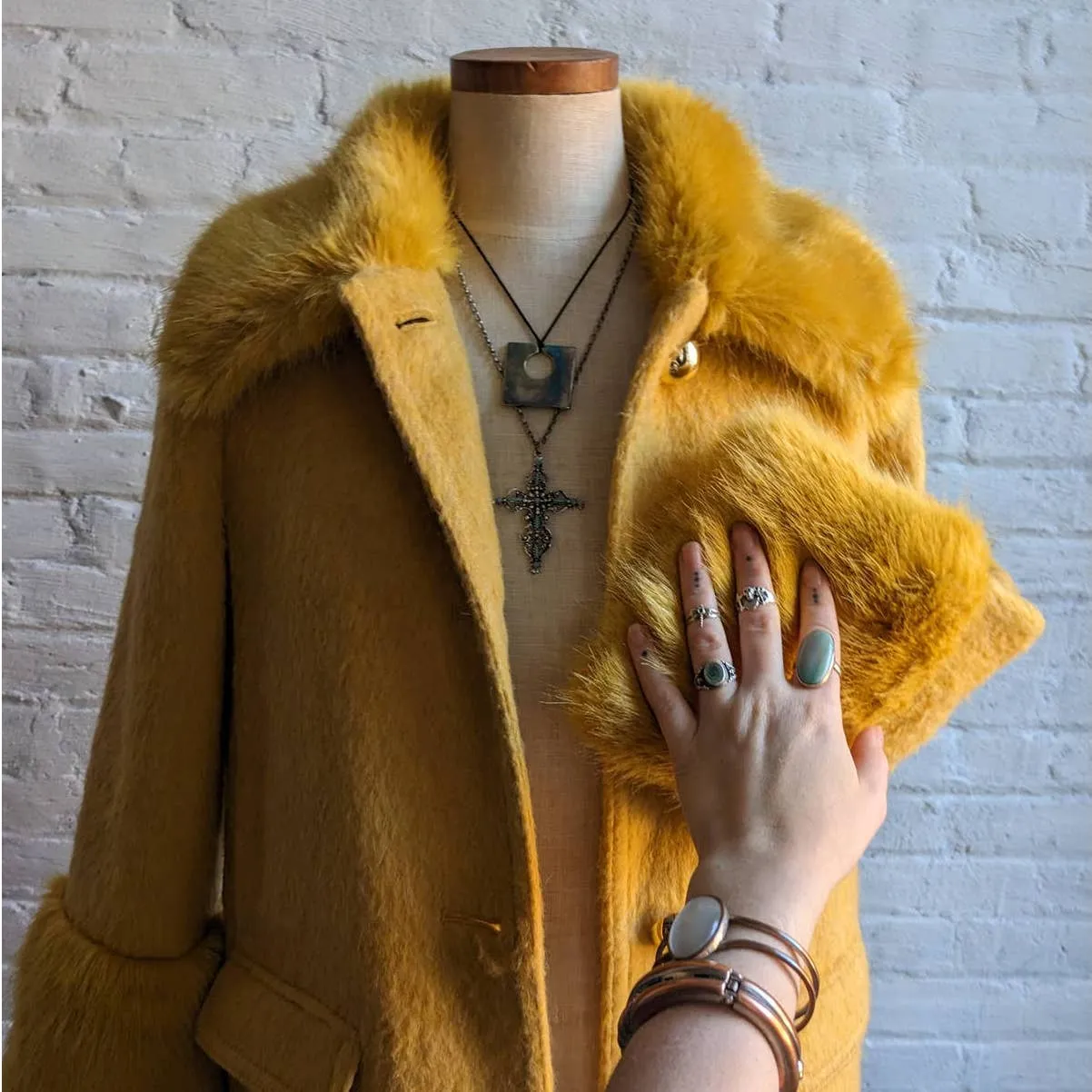 Retro 70s style Groovy Yellow Wool Yellow Penny Lane Jacket Shag Trench Coat