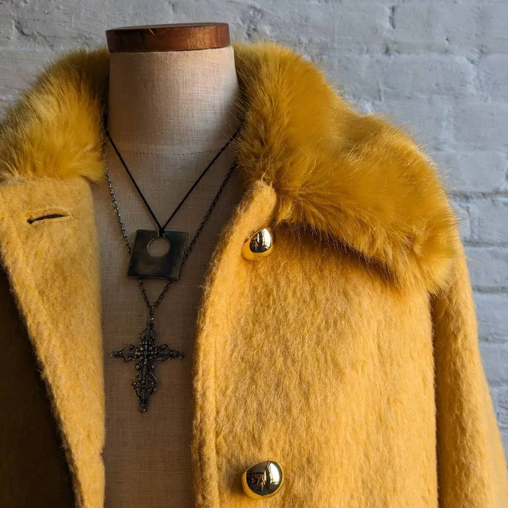 Retro 70s style Groovy Yellow Wool Yellow Penny Lane Jacket Shag Trench Coat