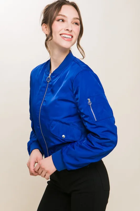 Royal Zip Up Bomber Jacket With Sleeve Zipper Detail