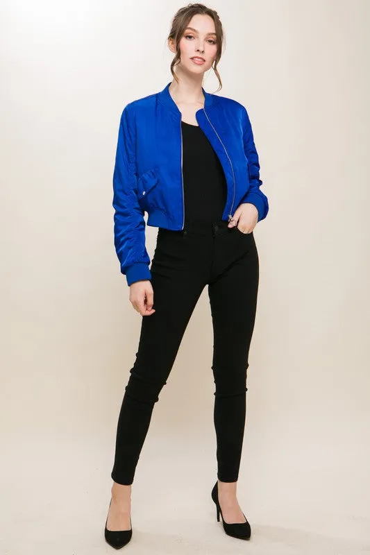 Royal Zip Up Bomber Jacket With Sleeve Zipper Detail