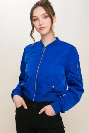 Royal Zip Up Bomber Jacket With Sleeve Zipper Detail